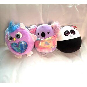 Ty Squish-A-Boos Owl 7" Plush Toy With Blue Sparkly Butterfly Wings & Heart